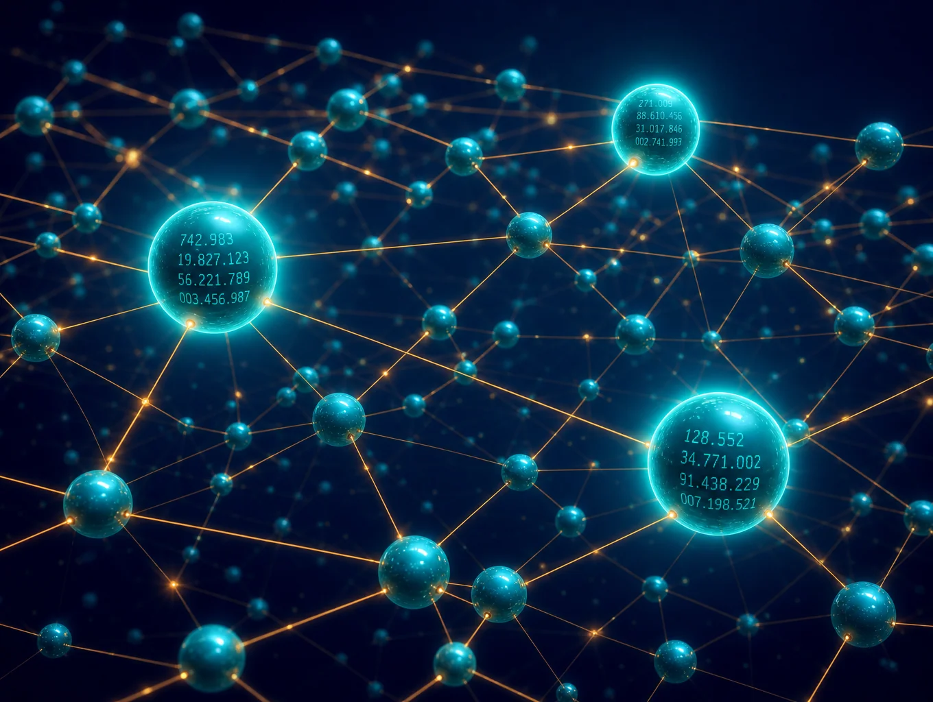 Abstração futurista de redes neurais e fluxos de dados em tons de azul profundo e preto